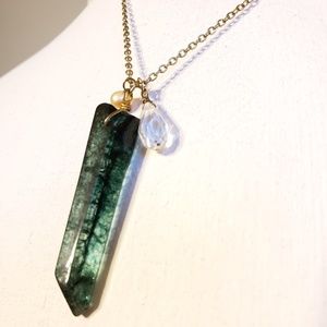 Green and gold stone / crystal necklace